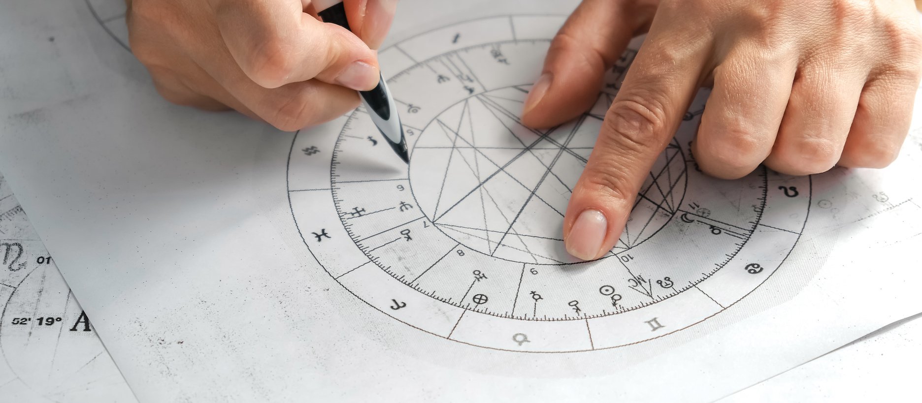 Astrology. Astrologer calculates a natal chart and makes a forecast of fate